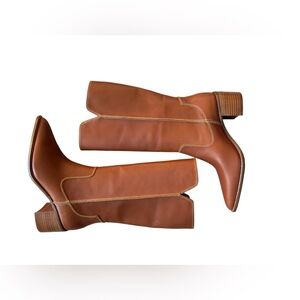 Kelsi Dagger Brooklyn Marshall Pointed Toe Camel Midi Leather Boots Women’s 7